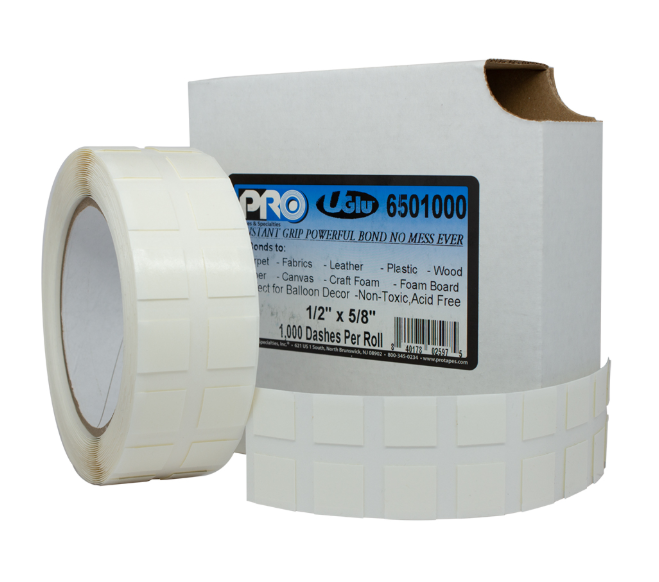 UGlu® 650 Dashes Roll -Roll of 1000 Dash Shaped Double-coated Mounting Squares (Box of 12 rolls) - Tape & Supply